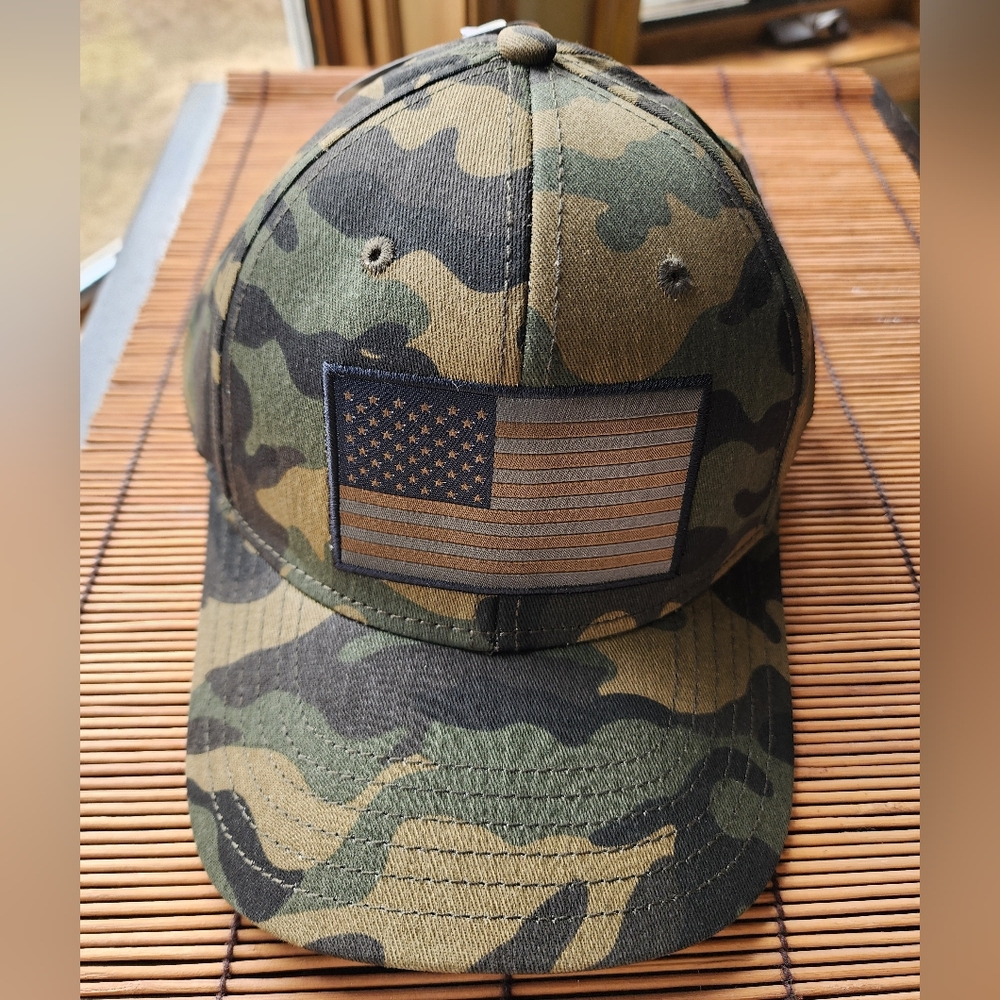 Camouflage Cap with American Flag Patch